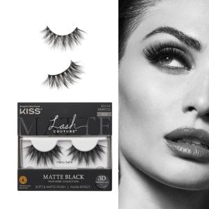 KISS Lash Couture 3D Matte False Eyelashes, ‘Matte Satin’, 16 mm, Includes 1 Pair Of Lash, Contact Lens Friendly, Easy to Apply, Reusable Strip Lashes(1 pair (Pack of 1))