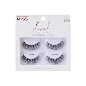 KISS Lash Couture Faux Mink False Eyelashes Double Pack, Knot-Free Lash Band, Reusable, Contact Lens Friendly, Easy To Apply, Ultrafine, Tapered, Synthetic Fake Lashes, Style Soir, 2 Pairs White(Muse)