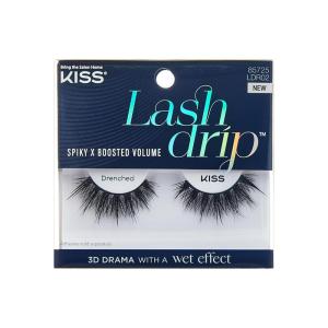 KISS Lash Drip False Eyelashes, Spiky X Boosted Volume, Unique Wet Look Hydrated Effect, Multi-Length Rewearable Fake Eyelashes, Wispy Crisscross Lash Pattern, Style ‘Drenched’, 1 Pair(Drenched)