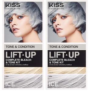 KISS Lift Up Complete Hair Bleach & Icy Silver Toner Kit, Gentle Conditioning Formula that Reduces Brassiness, Complete 6-Pc DIY Bleach Kit, ICE (Pack of 2)