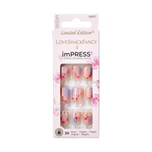 KISS LoveShackFancy x imPRESS Press-On Manicure Limited Edition, Style “Sunkissed Peach” Short Square Pink Press-On Nails, Includes Prep Pad, Mini Nail File, Cuticle Stick, & 30 Fake Nails(Pink)