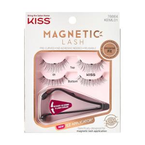 KISS Magnetic Lash 01, Synthetic False Eyelashes with Magnets Under and Over Your Upper Lashes, No Glue Needed, Lightweight, Reusable, Contact Lens Friendly, Cruelty Free, with Lash Applicator, 1 Pair(Magnetic Lash)