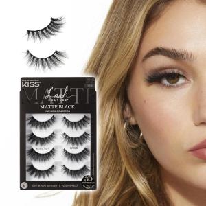 KISS Matte Black, False Eyelashes, ‘Matte Twill’, 14mm, Includes 4 Pairs Of Lashes, Easy to Apply, Reusable Lash Clusters(4 Count (Pack of 1))