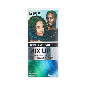 KISS Mix Up Complete Bleach & Semi-Permanent Hair Color Kit, Intelligent Color Technology, 2 Colors, Custom Combinations, Long- Lasting, Lasts Up To 50 Washes – Sapphire & Alpine Green