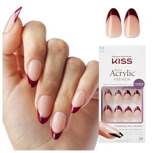 KISS Salon Acrylic, Press On Nails, Nail glue included, ‘Squared’, Light Pink, Medium Size, Coffin Shape, Includes 28 Nails, 2G Glue, 1 Manicure Stick, 1 Mini File(Skin)