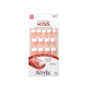 KISS Salon Acrylic Press On Nails, Nail glue included, ‘Sugar Rush’, French, Medium Size, Square Shape, Includes 28 Nails, 2g Glue, 1 Manicure Stick, 1 Mini File(Sugar Rush)