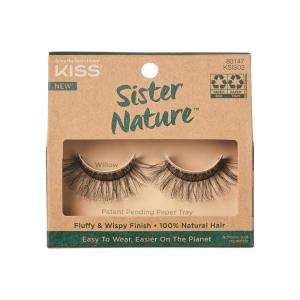 KISS Sister Nature False Eyelashes, ‘Sage’, 12 mm, 100% Natural Hair, Recyclable Paper Box, Printed with Soy Ink, Cruelty Free, Vegan, Includes 1 Pair of Reusable Strip Lashes(Willow)