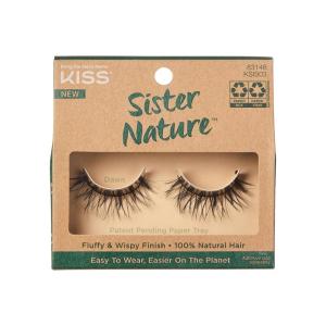 KISS Sister Nature False Eyelashes, ‘Sage’, 12 mm, 100% Natural Hair, Recyclable Paper Box, Printed with Soy Ink, Cruelty Free, Vegan, Includes 1 Pair of Reusable Strip Lashes(Dawn)