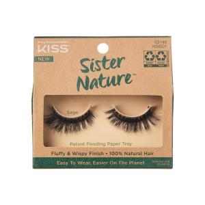 KISS Sister Nature False Eyelashes, ‘Sage’, 12 mm, 100% Natural Hair, Recyclable Paper Box, Printed with Soy Ink, Cruelty Free, Vegan, Includes 1 Pair of Reusable Strip Lashes(Sage)