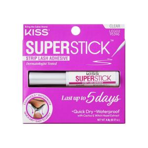 KISS Super Stick 5-Day Extended Wear Strip Lash Adhesive, Quick Drying Lash Glue, Witch Hazel & Cactus Extract Infused, Brush Applicator, Net Wt. 4.8g (0.17 oz.), Clear(Clear)