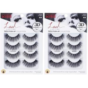 KISS Triple Push-Up, False Eyelashes, ‘Robe’, 12mm, Includes 4 Pairs Of Lashes, Easy to Apply, Reusable Lash Clusters(Black)