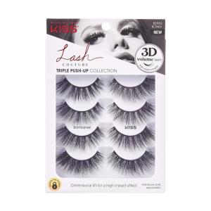KISS Triple Push-Up, False Eyelashes, ‘Robe’, 12mm, Includes 4 Pairs Of Lashes, Easy to Apply, Reusable Lash Clusters(Bombshell)