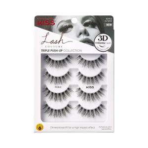 KISS Triple Push-Up, False Eyelashes, ‘Robe’, 12mm, Includes 4 Pairs Of Lashes, Easy to Apply, Reusable Lash Clusters(Robe)