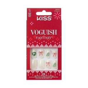 KISS Voguish Fantasy Holiday Press On Nails, ‘Merry Magic’, Navy, Medium Oval, No Damage To Natural Nails, Pink Gel Nail Glue (2g), Mini Nail File, Manicure Stick, & 28 Fake Nails(Sugar & Spice)
