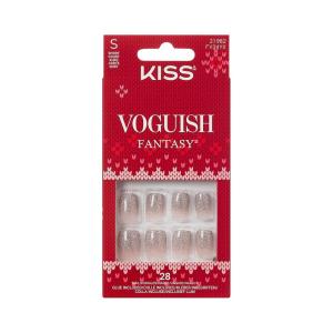KISS Voguish Fantasy Holiday Press On Nails, ‘Merry Magic’, Navy, Medium Oval, No Damage To Natural Nails, Pink Gel Nail Glue (2g), Mini Nail File, Manicure Stick, & 28 Fake Nails(Icicle)