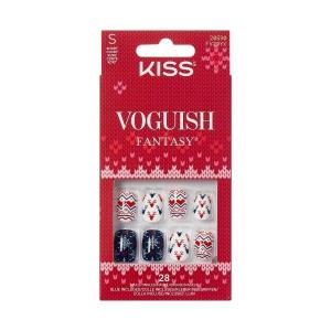KISS Voguish Fantasy Holiday Press On Nails, ‘Merry Magic’, Navy, Medium Oval, No Damage To Natural Nails, Pink Gel Nail Glue (2g), Mini Nail File, Manicure Stick, & 28 Fake Nails(Snow Much Fun)