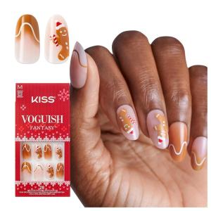 KISS Voguish Fantasy Holiday Press On Nails, ‘Merry Magic’, Navy, Medium Oval, No Damage To Natural Nails, Pink Gel Nail Glue (2g), Mini Nail File, Manicure Stick, & 28 Fake Nails(Holly Nights)