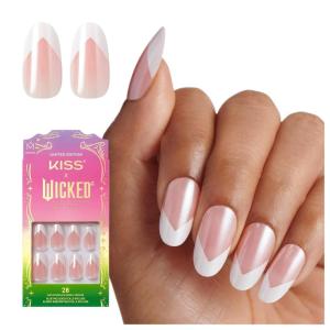 KISS X WICKED: FOR GOOD Press On Nails, ‘Glow With Glinda’, Purple, Short Oval, Waterproof, Chip Proof, Smudge Proof, 28 Fake Nails, Pink Gel Nail Glue (2g), Mini Nail File, & Manicure Stick(Good News Glinda)