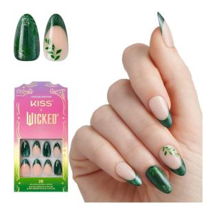 KISS X WICKED: FOR GOOD Press On Nails, ‘Glow With Glinda’, Purple, Short Oval, Waterproof, Chip Proof, Smudge Proof, 28 Fake Nails, Pink Gel Nail Glue (2g), Mini Nail File, & Manicure Stick(Dreams Take Flight)