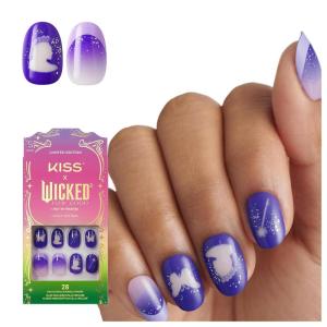 KISS X WICKED: FOR GOOD Press On Nails, ‘Glow With Glinda’, Purple, Short Oval, Waterproof, Chip Proof, Smudge Proof, 28 Fake Nails, Pink Gel Nail Glue (2g), Mini Nail File, & Manicure Stick(Glow With Glinda)