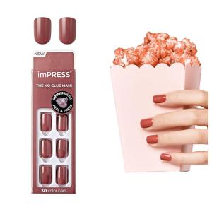 KISS imPRESS Color Polish-Free Solid Color Press-On Nails, PureFit Technology, Short Length, Platonic Pink’, Includes Prep Pad, Mini Nail File, Cuticle Stick and 30 Fake Nails