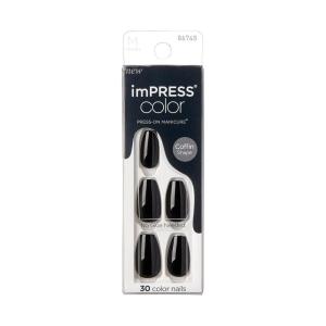 KISS imPRESS Color Press-On Manicure Fake Nails, All Black – Short & Square, Solid Black, Ready To Wear, Chip Proof, Smudge Proof, No Dry Time, Mini File & More | 30 Count(All Black)