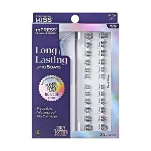 KISS imPRESS Falsies Long Lasting Self Adhesive Eyelashes, ‘Demi Edgy’, 5 Day Extended Wear, 24 Natural Volume Lash Clusters (5,6,8,10,12, & 14mm), Precision Non-Stick Applicator(Demi Wispy)