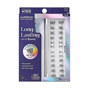 KISS imPRESS Falsies Long Lasting Self Adhesive Eyelashes, ‘Demi Edgy’, 5 Day Extended Wear, 24 Natural Volume Lash Clusters (5,6,8,10,12, & 14mm), Precision Non-Stick Applicator(Demi Edgy)