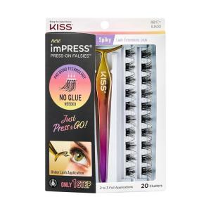 KISS imPRESS Falsies Press On Self Adhesive Eyelashes, 12mm-14mm Glam Volume Press On Lashes, Black, No Glue Needed, Invisible Band, 20 Lash Clusters & Non-Stick Applicator – Spiky(Spiky)