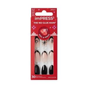 KISS imPRESS Holiday Press On Nails, ‘Be Merry’, Pink, Short Oval, 3D Effect, Improved Super Hold Adhesive, 30 Fake Nails, Prep Pad, Mini Nail File, & Manicure Stick(My Only Wish)