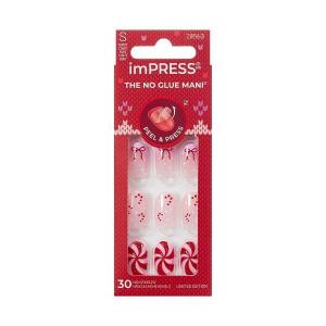 KISS imPRESS Holiday Press On Nails, ‘Be Merry’, Pink, Short Oval, 3D Effect, Improved Super Hold Adhesive, 30 Fake Nails, Prep Pad, Mini Nail File, & Manicure Stick(Be Merry)