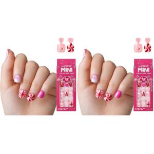 KISS imPRESS Mini Holiday Press On Nails for Kids, ‘Cozy’, Red, Child Size, Squoval Shaped, Mess-Free, Mom Approved, Non-Toxic, Breakaway Application Tabs, Nail File, 20 Fake Nails(Frostsnow)