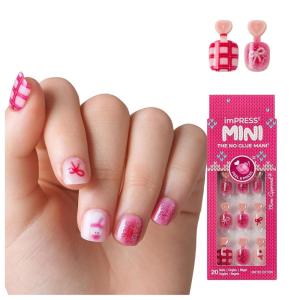 KISS imPRESS Mini Holiday Press On Nails for Kids, ‘Cozy’, Red, Child Size, Squoval Shaped, Mess-Free, Mom Approved, Non-Toxic, Breakaway Application Tabs, Nail File, 20 Fake Nails(Hahaha Ugh)