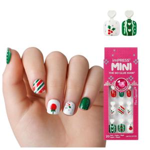 KISS imPRESS Mini Holiday Press On Nails for Kids, ‘Cozy’, Red, Child Size, Squoval Shaped, Mess-Free, Mom Approved, Non-Toxic, Breakaway Application Tabs, Nail File, 20 Fake Nails(One More Sleep)