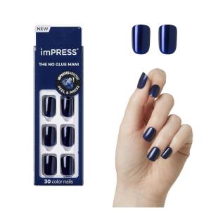 KISS imPRESS No Glue Mani Press On Nails, , ‘Baby why so Blue’, Blue, Short Size, Squoval Shape, Includes 30 Nails, Prep Pad, Instructions Sheet, 1 Manicure Stick, 1 Mini File(Never Too Navy)