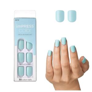KISS imPRESS No Glue Mani Press On Nails, , ‘Baby why so Blue’, Blue, Short Size, Squoval Shape, Includes 30 Nails, Prep Pad, Instructions Sheet, 1 Manicure Stick, 1 Mini File(Mint To Be)