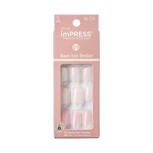 KISS imPRESS No Glue Mani Press On Nails, , ‘Simple Pleasure’, Nude, Short Size, Squoval Shape, Includes 30 Nails, Prep Pad, Instructions Sheet, 1 Manicure Stick, 1 Mini File(30 Count (Pack of 1))