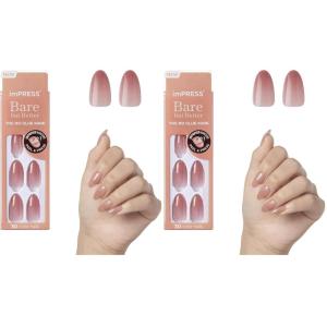 KISS imPRESS No Glue Mani Press On Nails, Bare but Better, ‘Flare’, Medium Neutral, Medium Size, Coffin Shape, Includes 30 Nails, Prep Pad, Instructions Sheet, 1 Manicure Stick, 1 Mini File(33 Count (Pack of 2))
