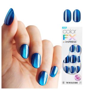 KISS imPRESS No Glue Mani Press On Nails, Color FX, ‘After Hours’, Medium Green, Short Size, Squoval Shape, Includes 30 Nails, Prep Pad, Instructions Sheet, 1 Manicure Stick, 1 Mini File(Reconnect)