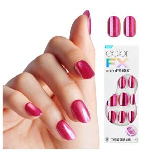 KISS imPRESS No Glue Mani Press On Nails, Color FX, ‘Satellite’, Light Pink, Short Size, Squoval Shape, Includes 30 Nails, Prep Pad, Instructions Sheet, 1 Manicure Stick, 1 Mini File(Around You)