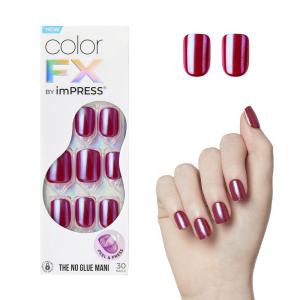 KISS imPRESS No Glue Mani Press On Nails, Color FX, ‘Satellite’, Light Pink, Short Size, Squoval Shape, Includes 30 Nails, Prep Pad, Instructions Sheet, 1 Manicure Stick, 1 Mini File(This City)