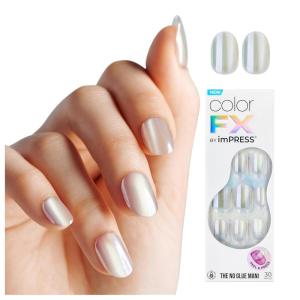 KISS imPRESS No Glue Mani Press On Nails, Color FX, ‘Starstruck’, Beige, Short Size, Squoval Shape, Includes 30 Nails, Prep Pad, Instructions Sheet, 1 Manicure Stick, 1 Mini File(Short Oval)