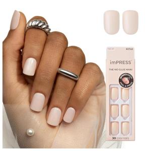KISS imPRESS No Glue Mani Press On Nails, Color, ‘Point Pink’, Pink, Short Size, Squoval Shape, Includes 30 Nails, Prep Pad, Instructions Sheet, 1 Manicure Stick, 1 Mini File(Point Pink)