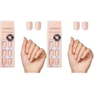 KISS imPRESS No Glue Mani Press On Nails, Color, ‘Self Care’, Pink, Short Size, Squoval Shape, Includes 30 Nails, Prep Pad, Instructions Sheet, 1 Manicure Stick, 1 Mini File(Short (Pack of 2))