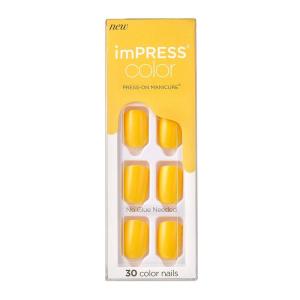 KISS imPRESS No Glue Mani Press On Nails, Color, ‘YOLO’, Yellow, Short Size, Squoval Shape, Includes 30 Nails, Prep Pad, Instructions Sheet, 1 Manicure Stick, 1 Mini File(YOLO)