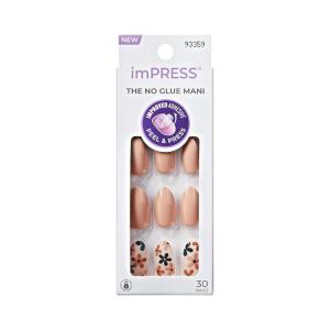 KISS imPRESS No Glue Mani Press On Nails, Design, ‘As It Was’, Neutral/green, Medium Size, Almond Shape, Includes 30 Nails, Prep Pad, Instructions Sheet, 1 Manicure Stick, 1 Mini File