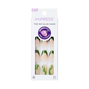 KISS imPRESS No Glue Mani Press On Nails, Design, ‘Ballerina’, Neutral/green, Medium Size, Coffin Shape, Includes 30 Nails, Prep Pad, Instructions Sheet, 1 Manicure Stick, 1 Mini File