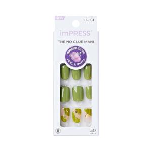 KISS imPRESS No Glue Mani Press On Nails, Design, ‘Before Sunrise’, Green, Short Size, Squoval Shape, Includes 30 Nails, Prep Pad, Instructions Sheet, 1 Manicure Stick, 1 Mini File