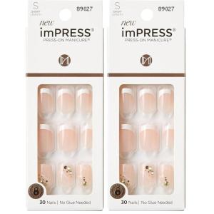 KISS imPRESS No Glue Mani Press On Nails, Design, ‘Eternity’, Medium Blue, Short Size, Squoval Shape, Includes 30 Nails, Prep Pad, Instructions Sheet, 1 Manicure Stick, 1 Mini File(French)
