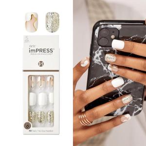 KISS imPRESS No Glue Mani Press On Nails, Design, ‘Eternity’, Medium Blue, Short Size, Squoval Shape, Includes 30 Nails, Prep Pad, Instructions Sheet, 1 Manicure Stick, 1 Mini File(Multicolor)